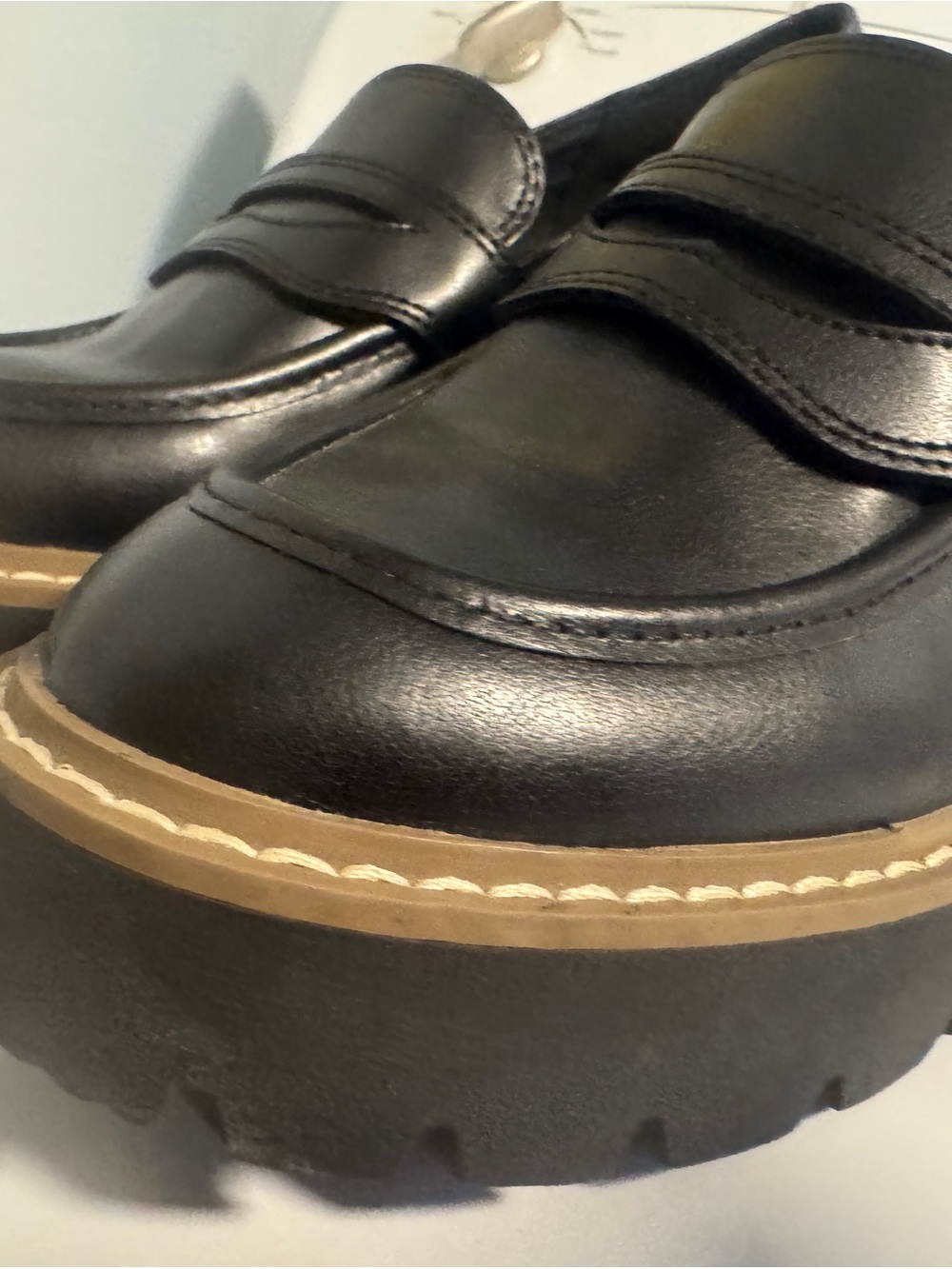 Dolce Vita Black Platform Lug Penny Loafers - Picture 3 of 8